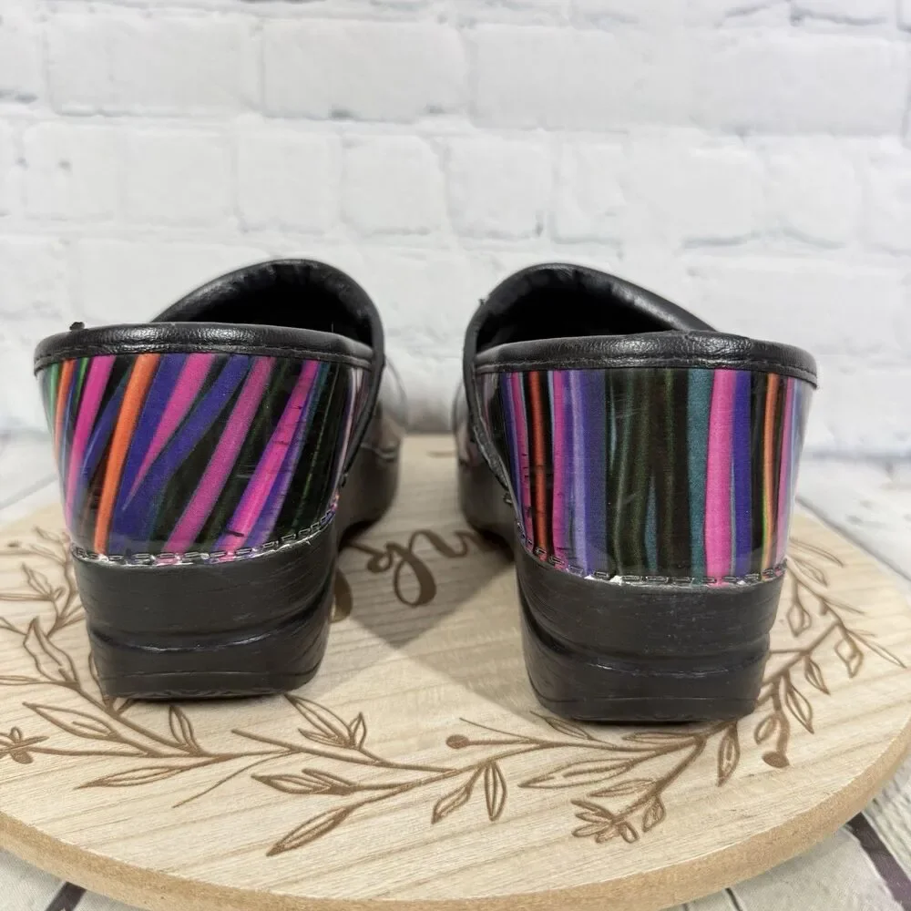 Dansko Professional Clogs Size 37 EU 6.5-7 US Rainbow Stripe Patent Leather Shoe